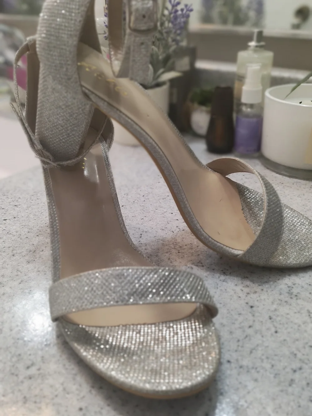 Ankis Women’s Metallic Gold Ankle-Strap Heeled Shoes